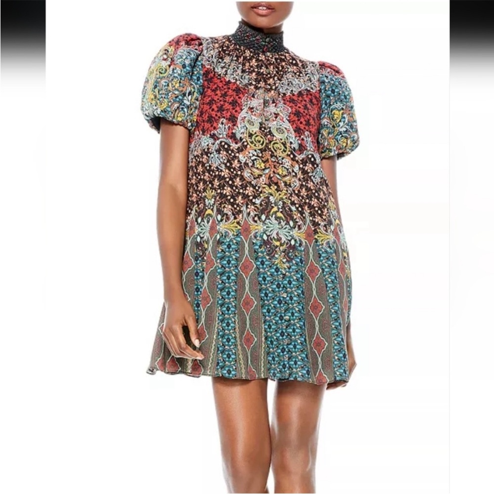 Alice + Olivia Black and Red Smocked Dress
